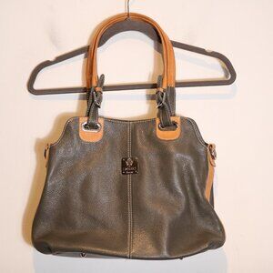 I Medici Firenze Leather Shoulder Bag Gray Tan Leather Italy Silver Hardware